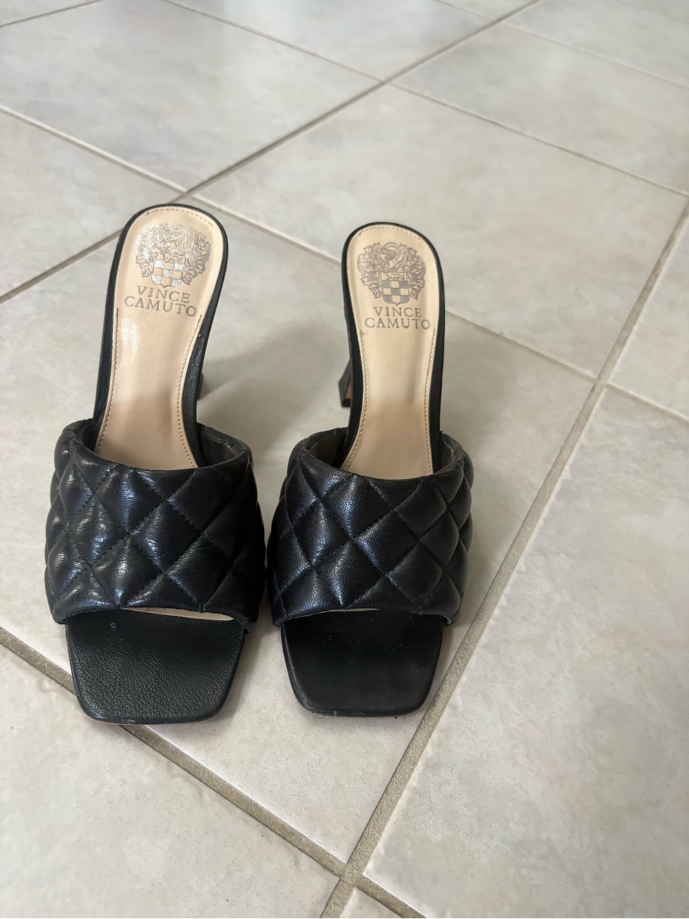 Vince Camuto Black Quilted Mule Sandals